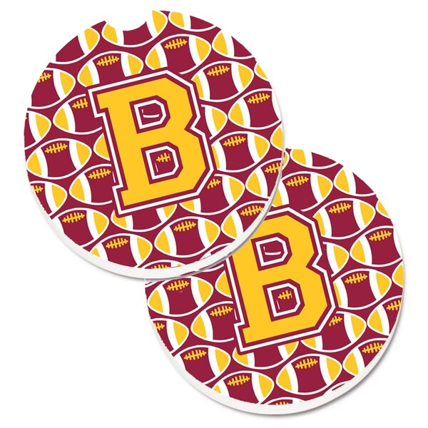 Carolines Treasures Letter B Football Maroon and Gold Set of 2 Cup Holder Car Coaster CJ1081-BCARC - main